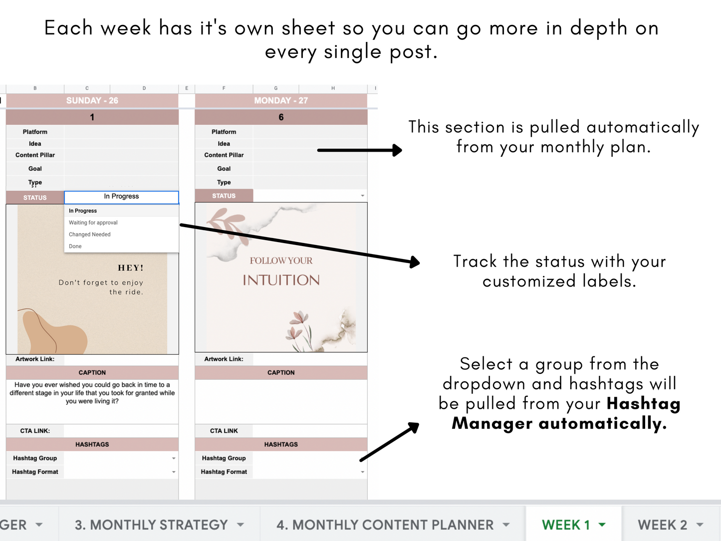 Monthly Social Media Content Planner - Pink