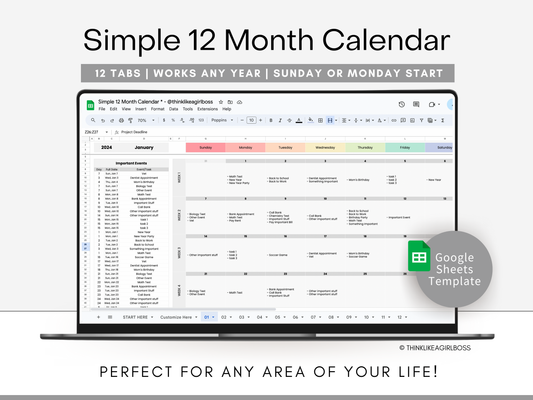 Simple 12 Month Calendar - V1 Rainbow