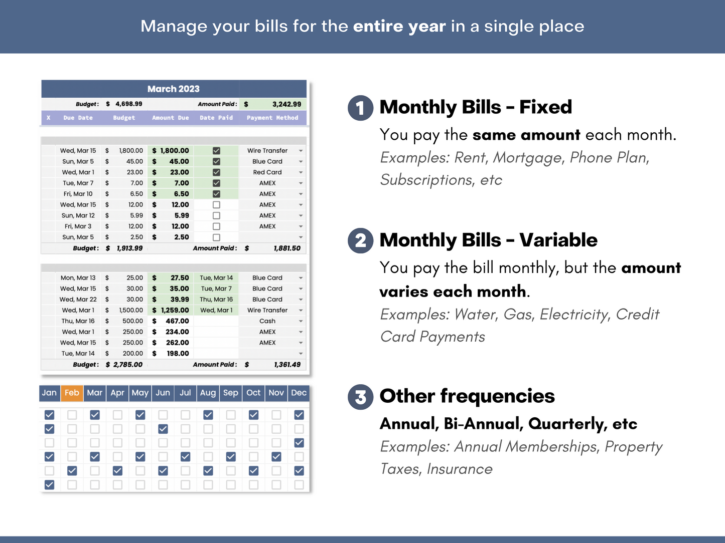 12 Month Bill Tracker & Calendar - V2