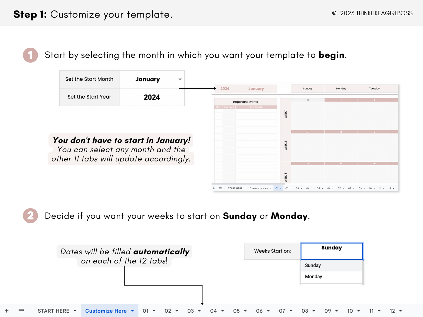 Simple 12 Month Calendar - V1 Pink