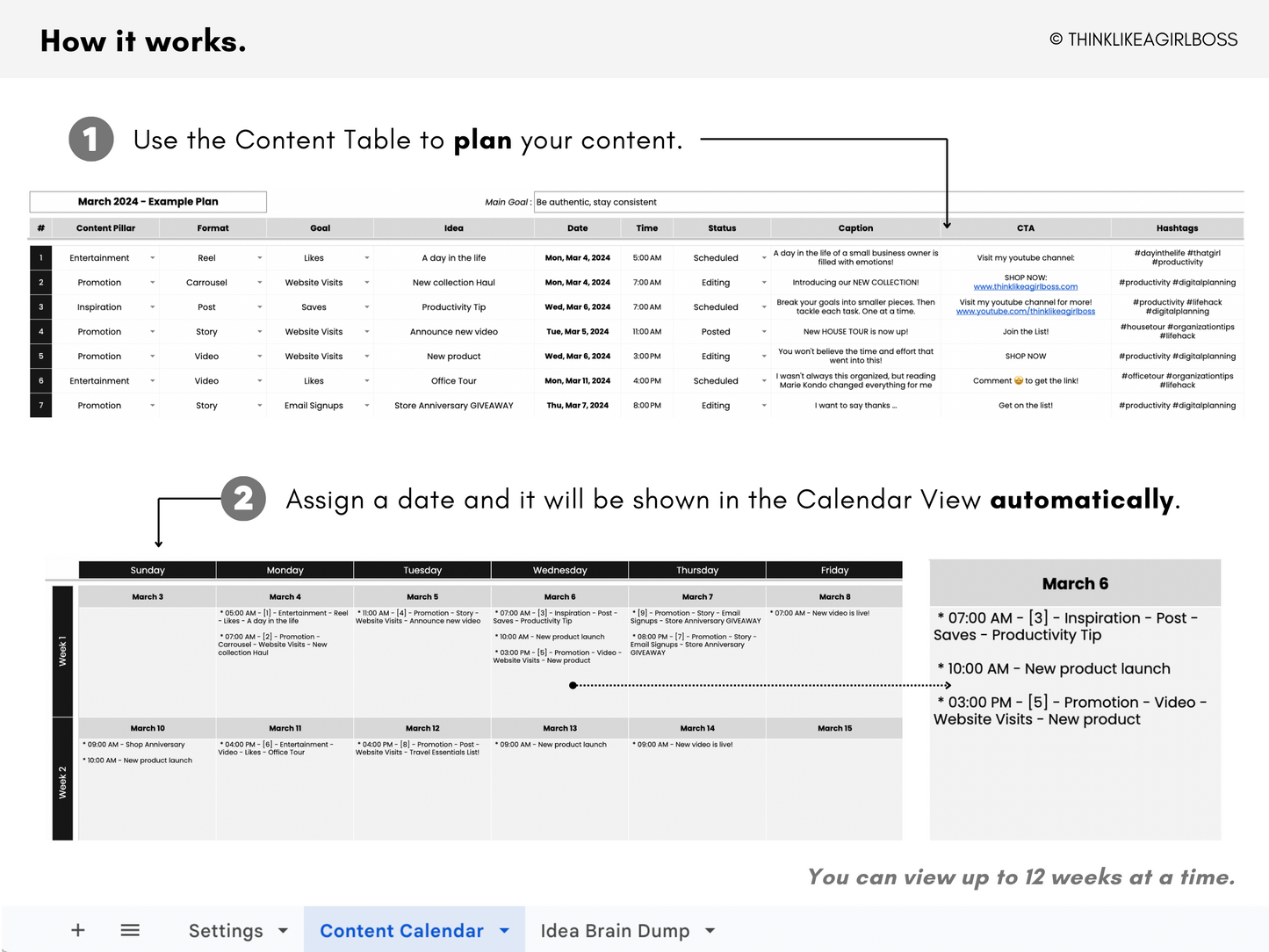 Simple Social Media Content Calendar - V1 Black & White