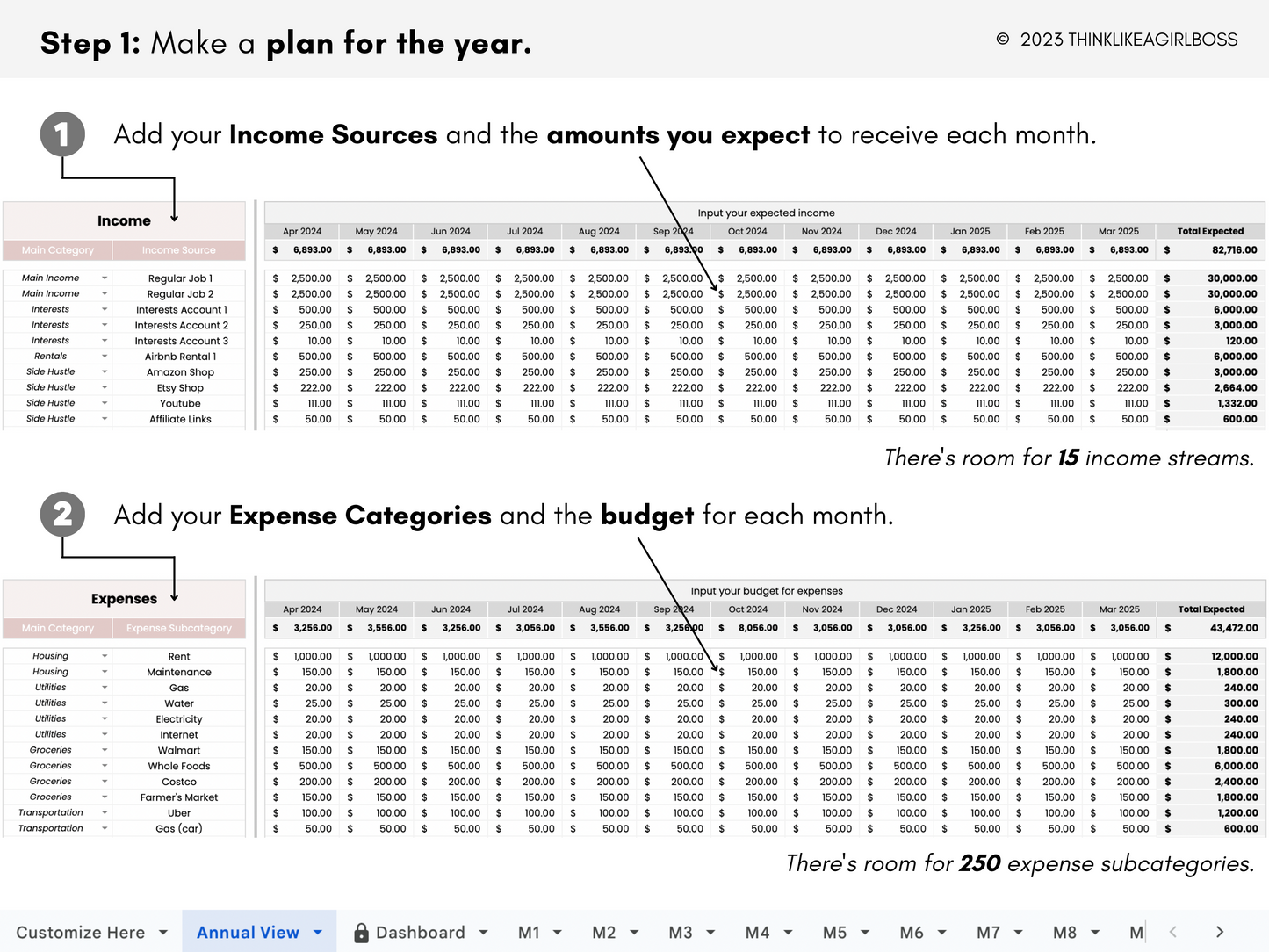 12 Month Income and Expense Tracker - Pink - V1