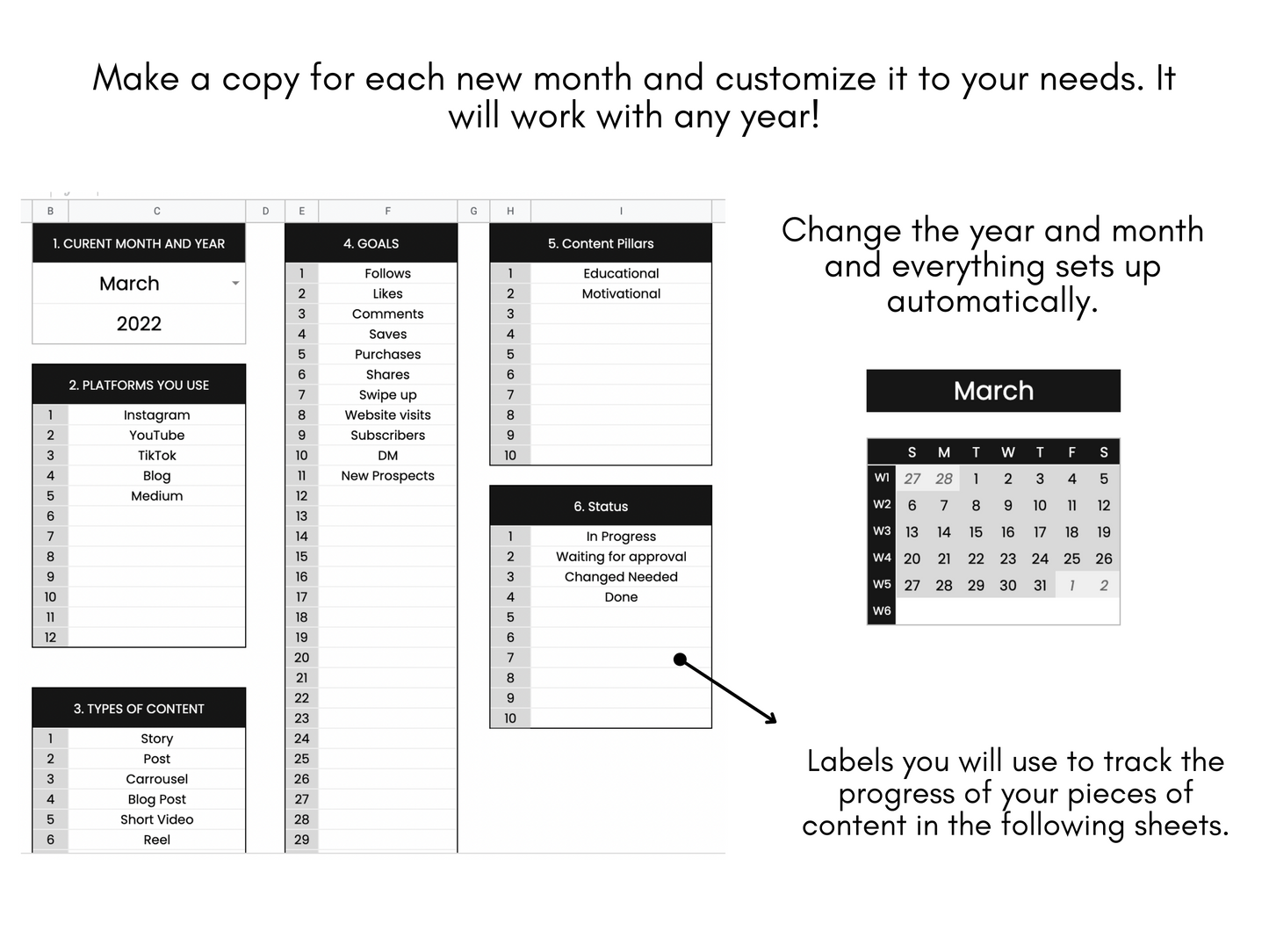 Monthly Social Media Content Planner - Black