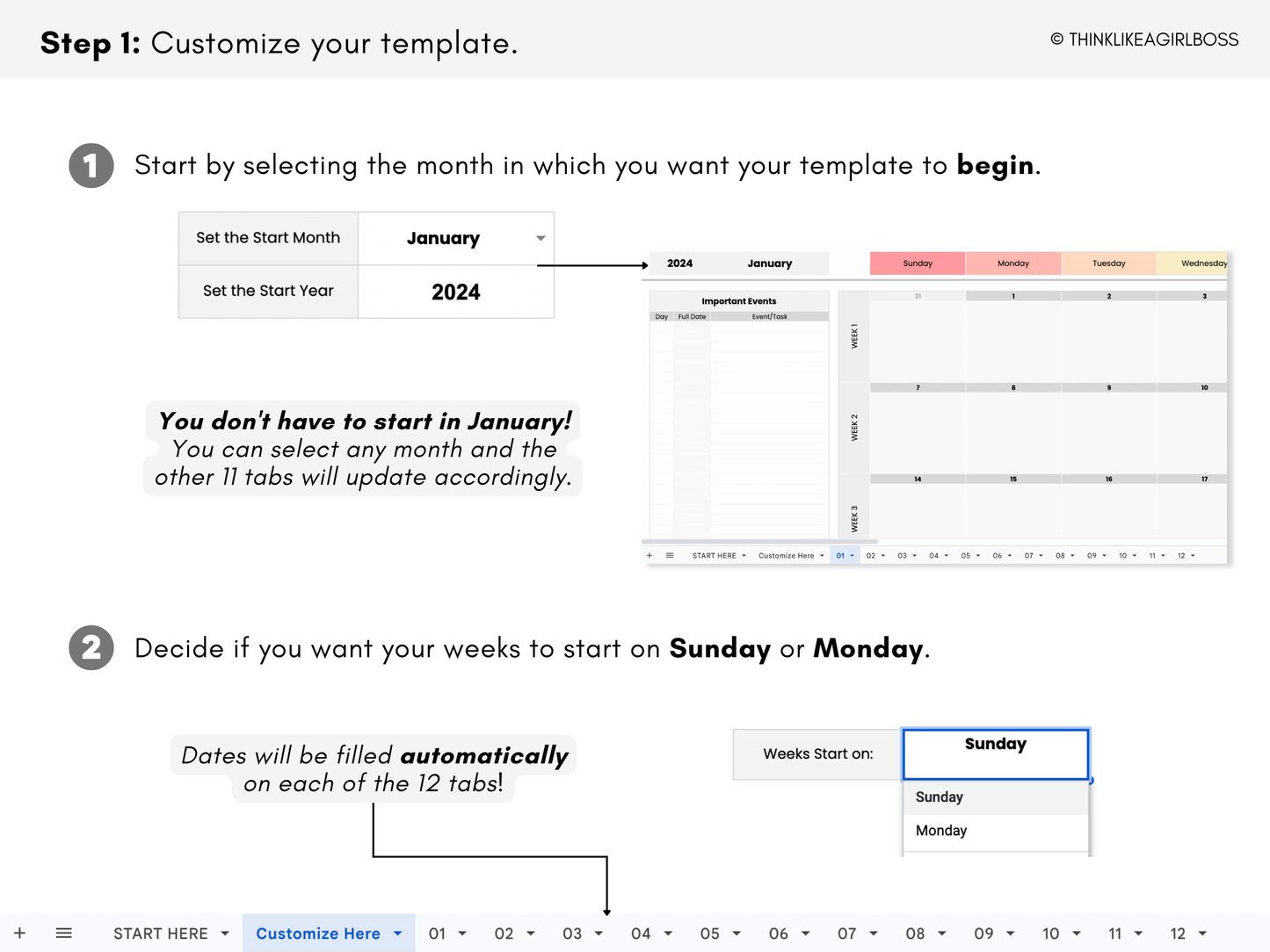 Simple 12 Month Calendar - V1 Rainbow