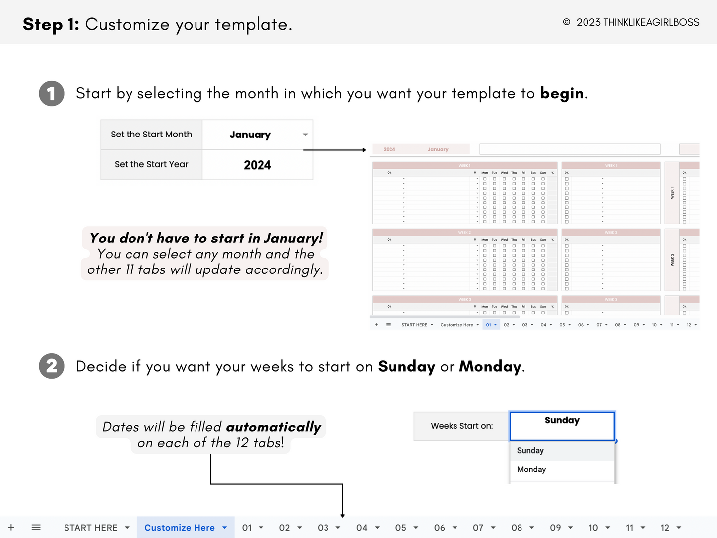 12 Month Calendar To-Do List - V1 Pink