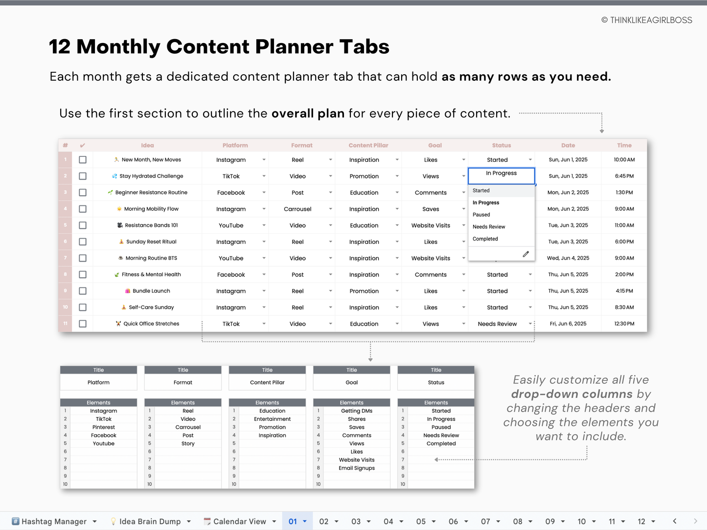 12 Month Social Media Content Planner - V1 Pink