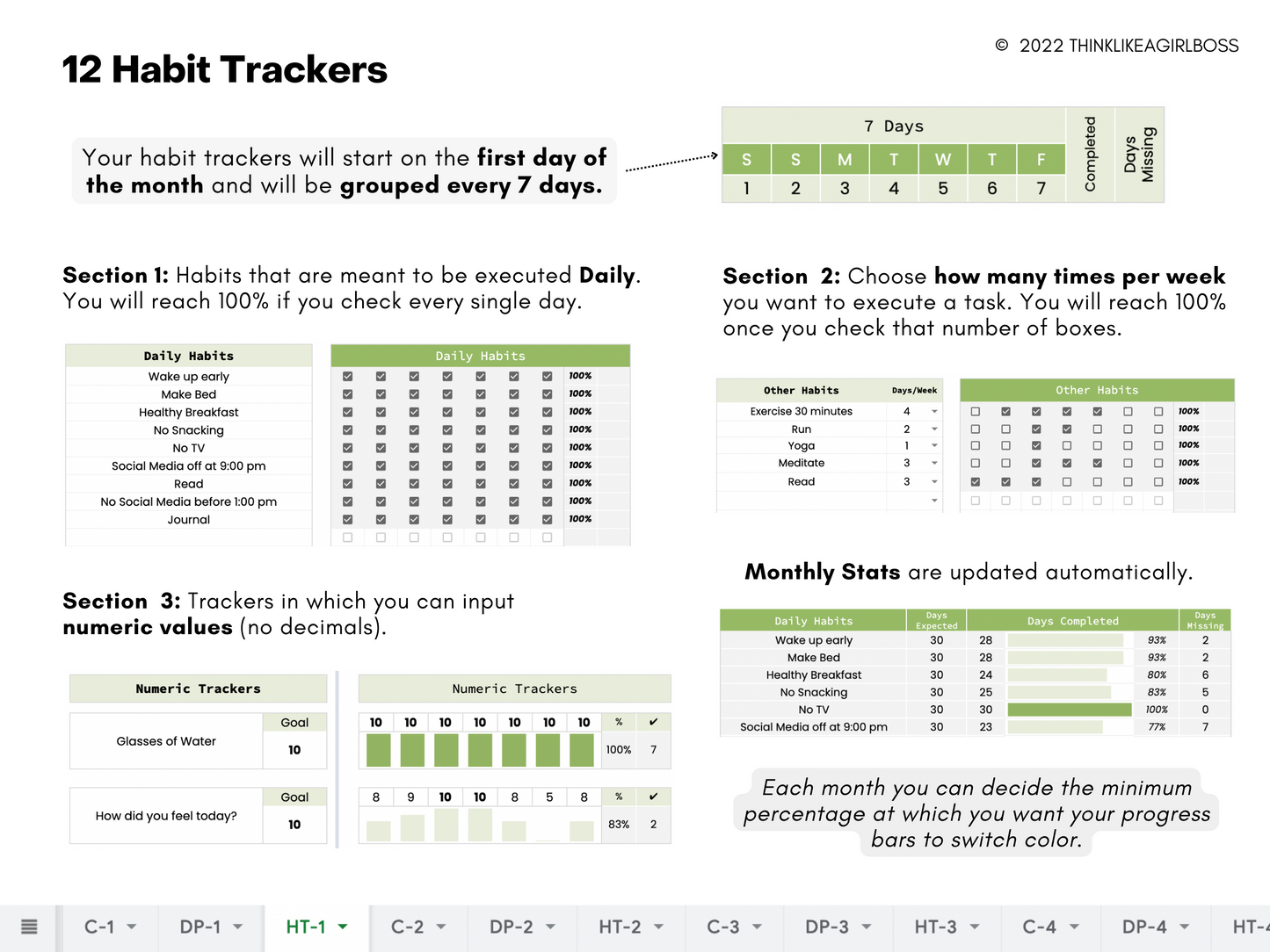 Habit Tracker - 12 Months - V2 Green