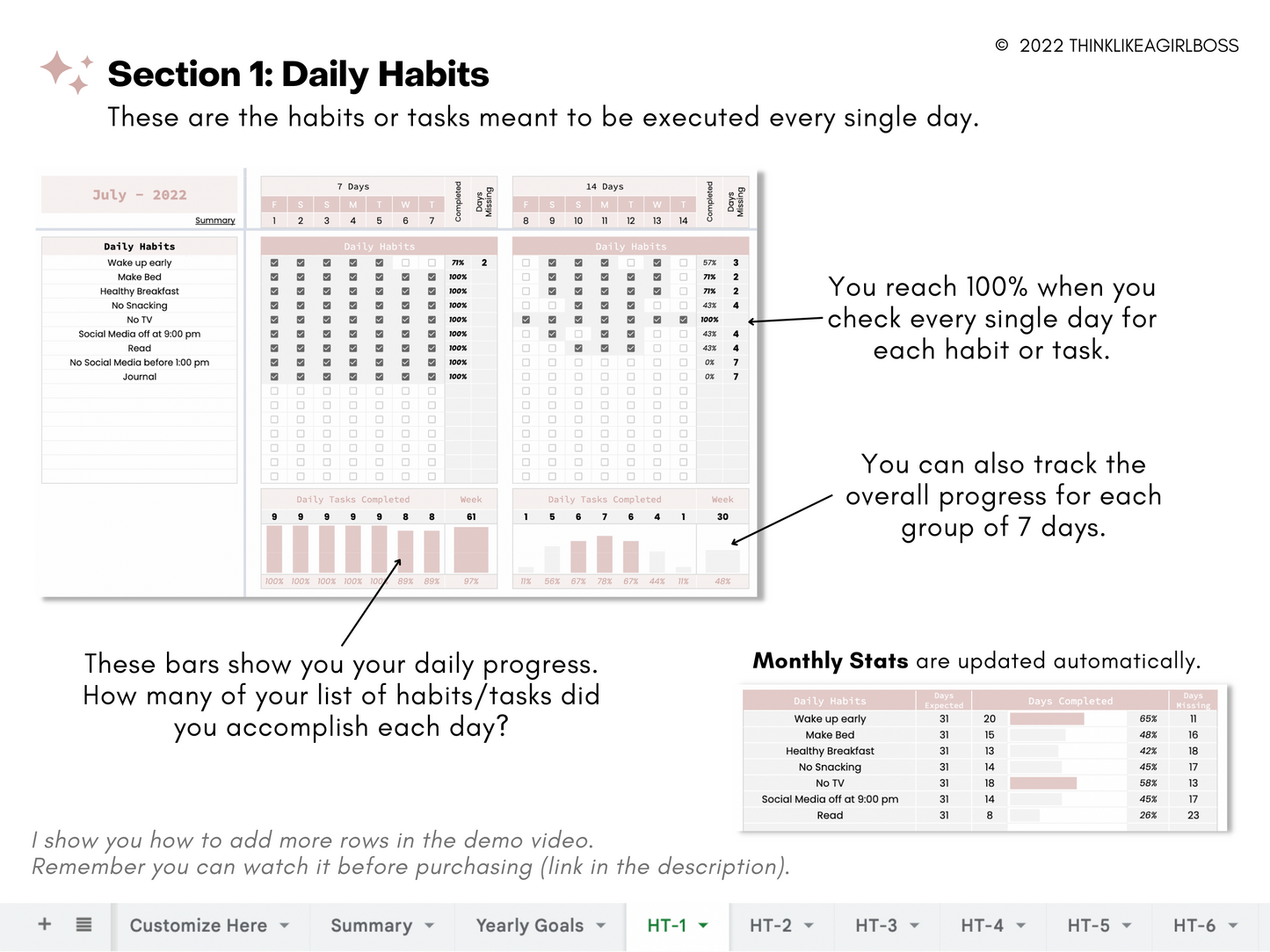 Habit Tracker - 12 Months - V2 Pink