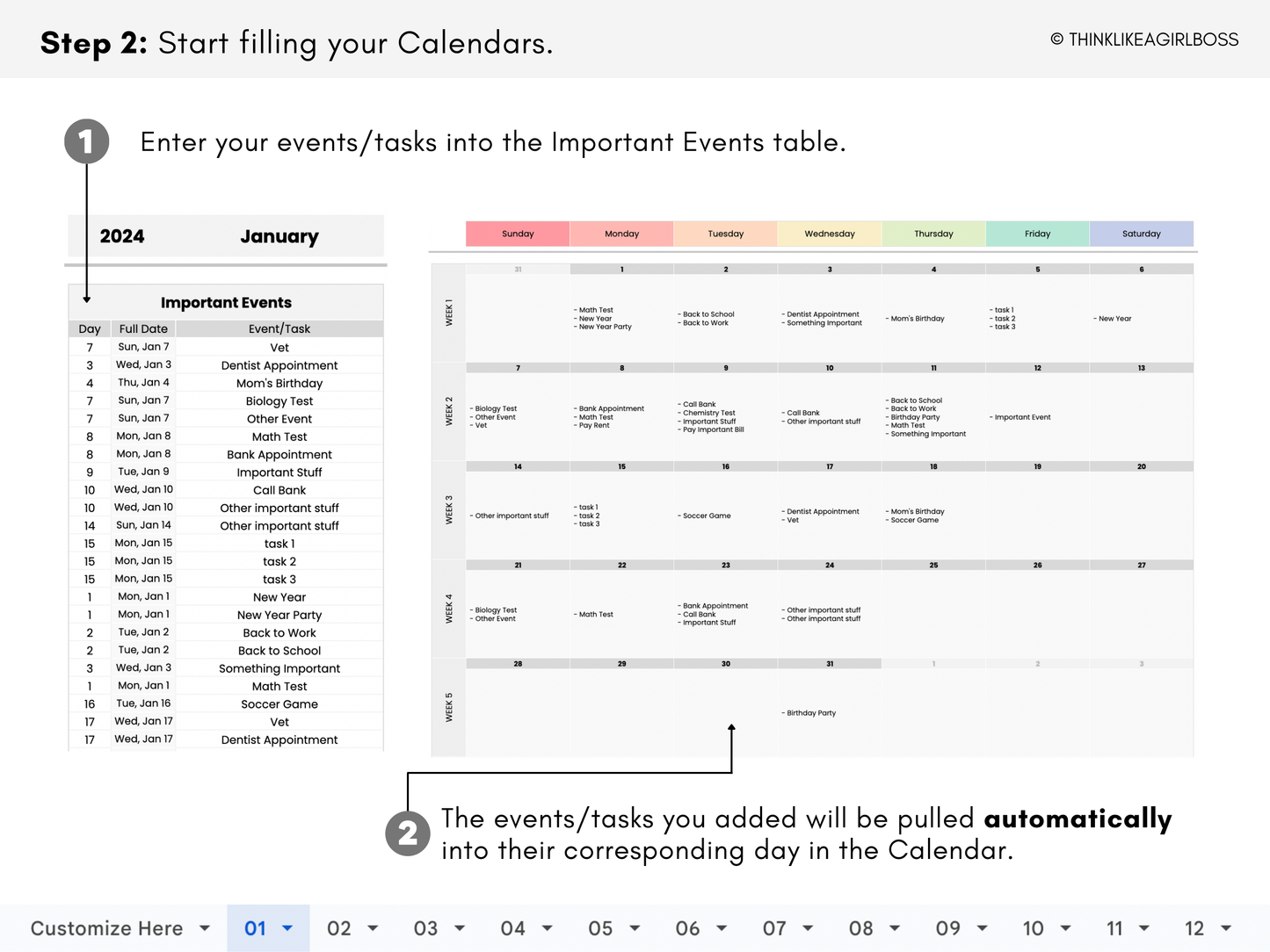 Simple 12 Month Calendar - V1 Rainbow