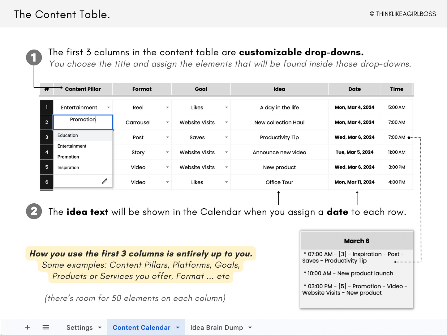 Simple Social Media Content Calendar - V1 Black & White
