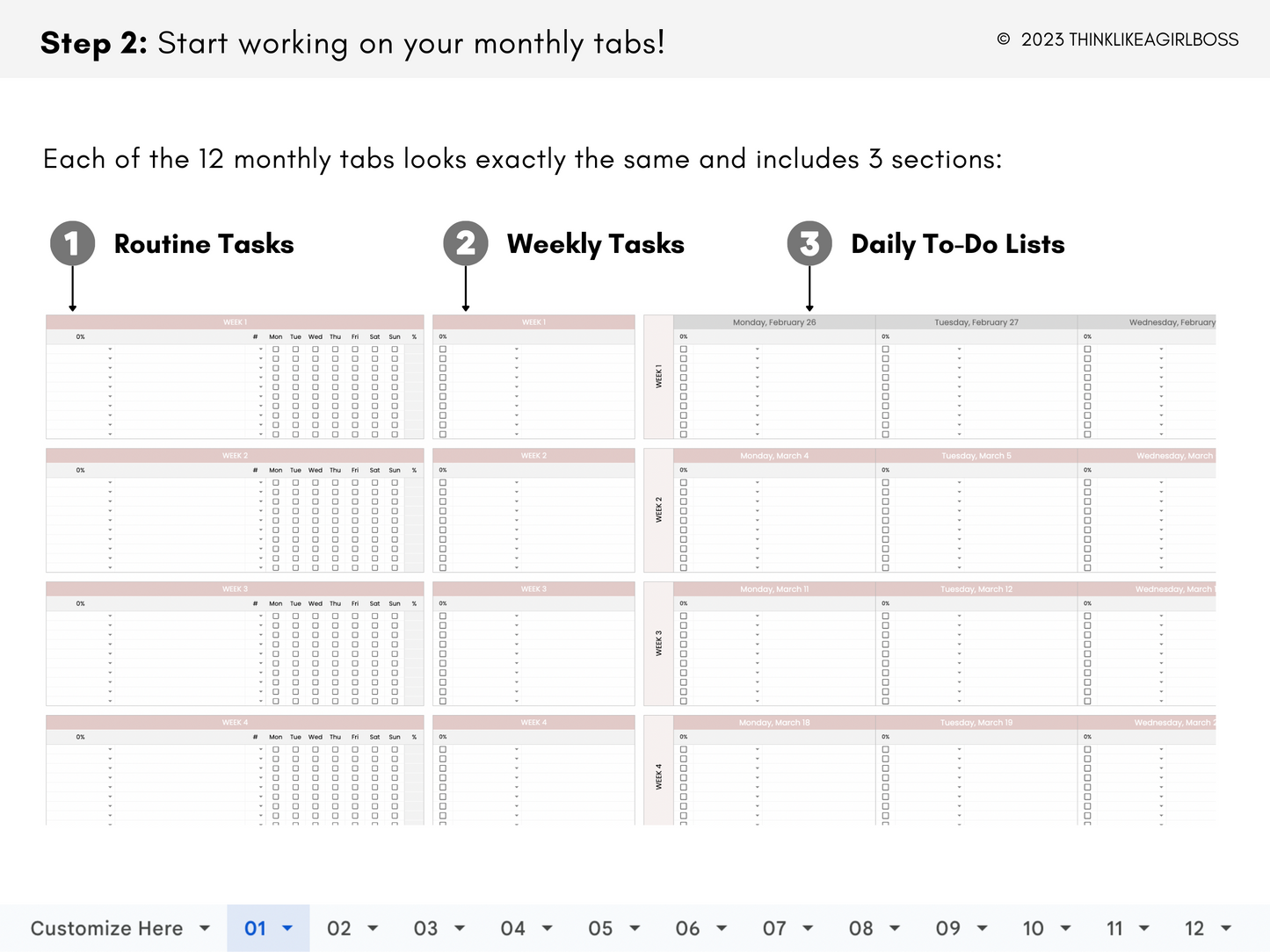 12 Month Calendar To-Do List - V1 Pink
