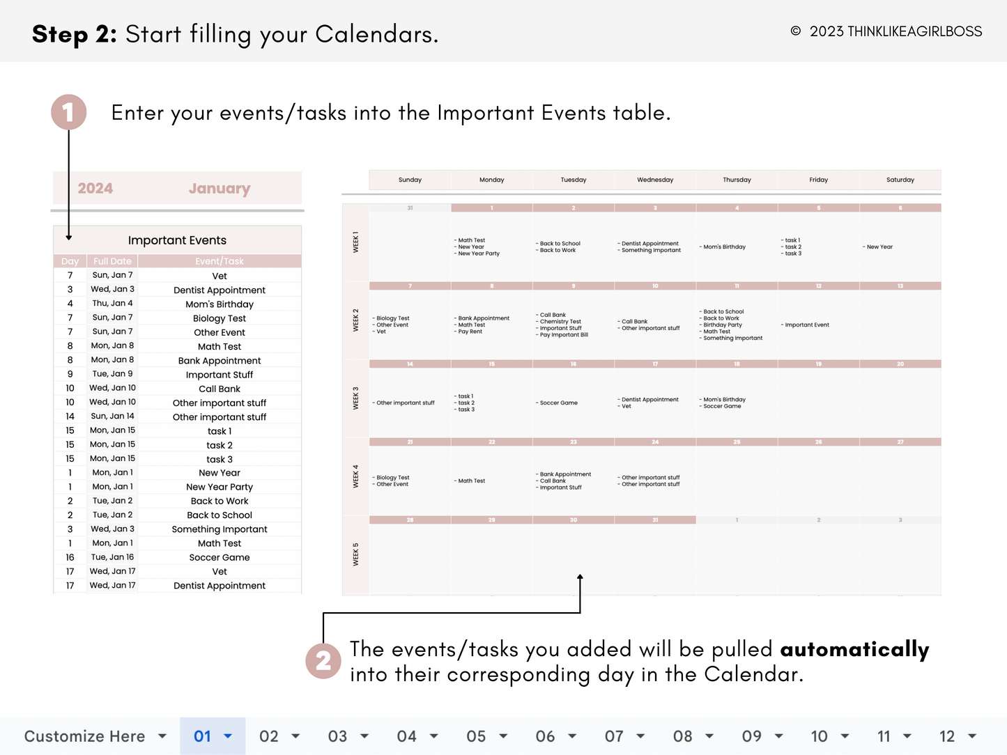 Simple 12 Month Calendar - V1 Pink
