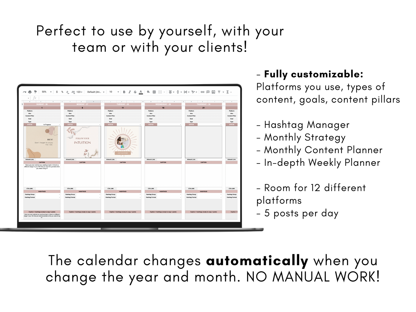 Monthly Social Media Content Planner - Pink