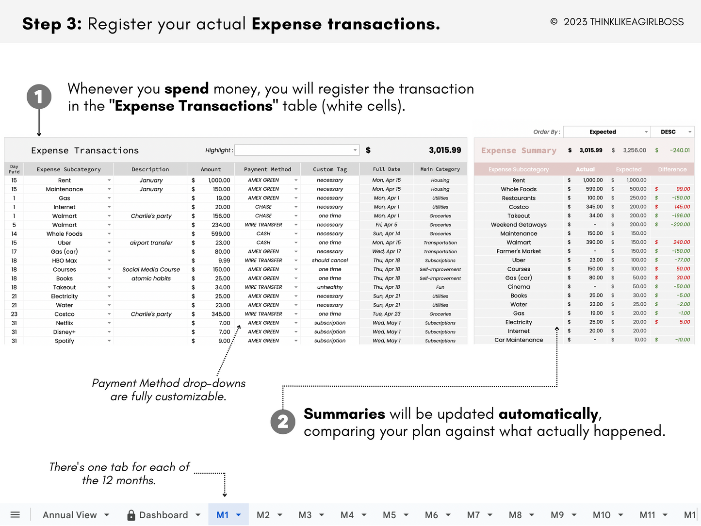 12 Month Income and Expense Tracker - Pink - V1