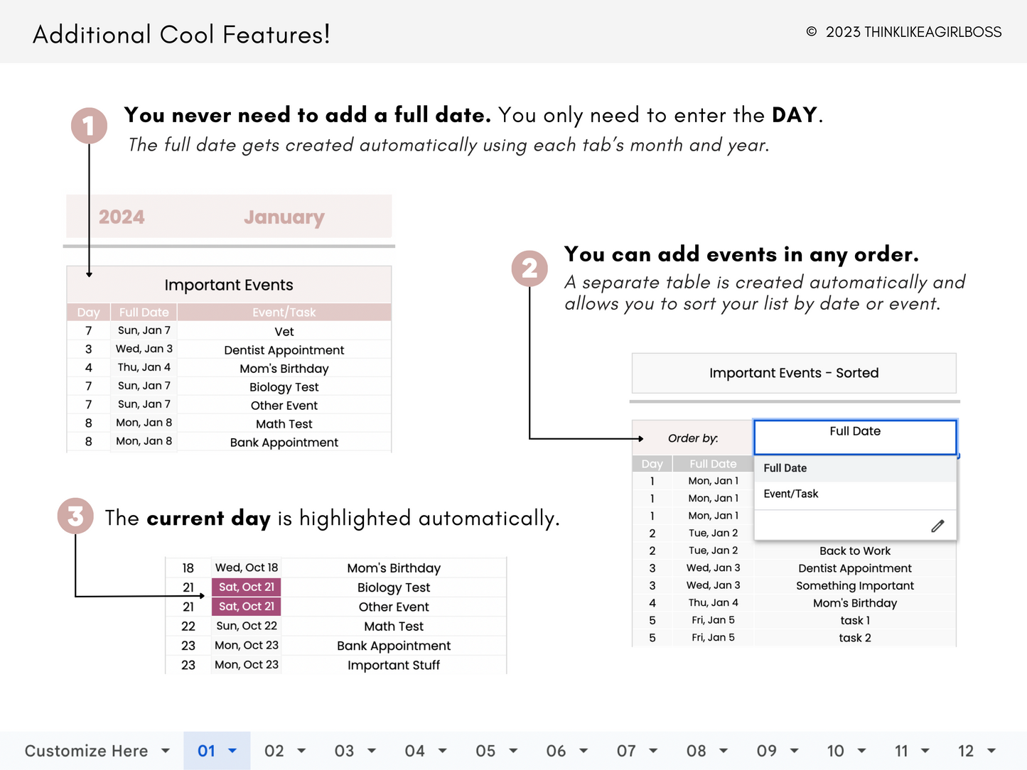 Simple 12 Month Calendar - V1 Pink