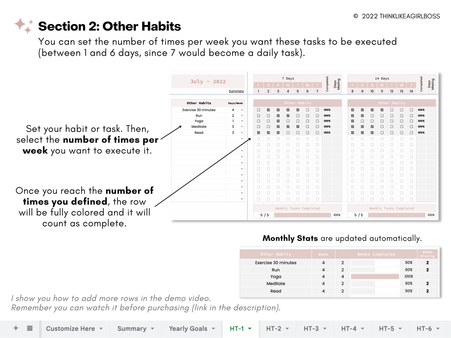 Habit Tracker - 12 Months - V2 Pink