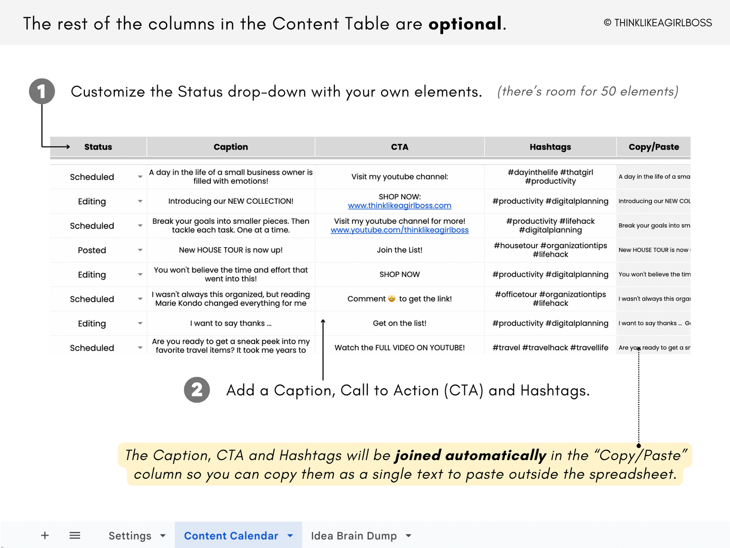 Simple Social Media Content Calendar - V1 Black & White