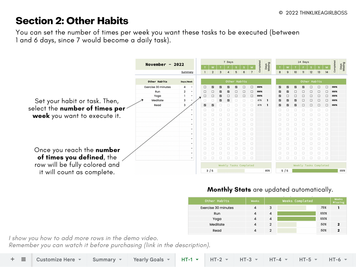 Habit Tracker - 12 Months - V2 Green