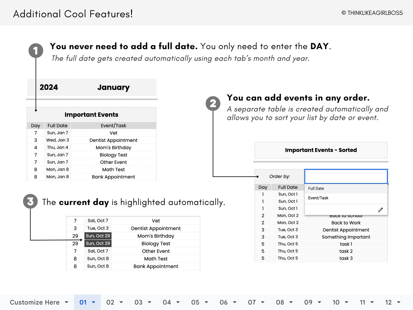 Simple 12 Month Calendar - V1 Rainbow