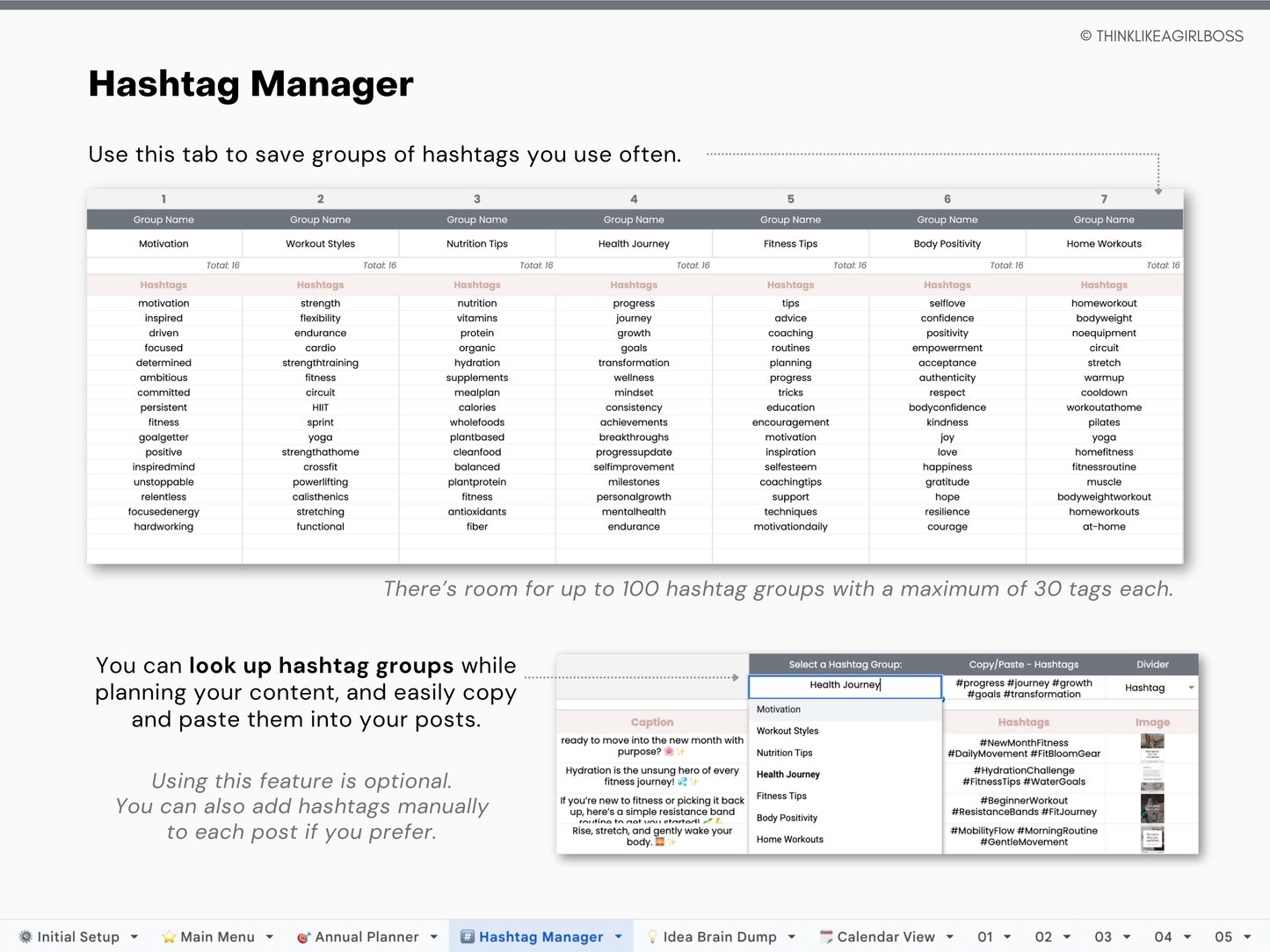 12 Month Social Media Content Planner - V1 Pink
