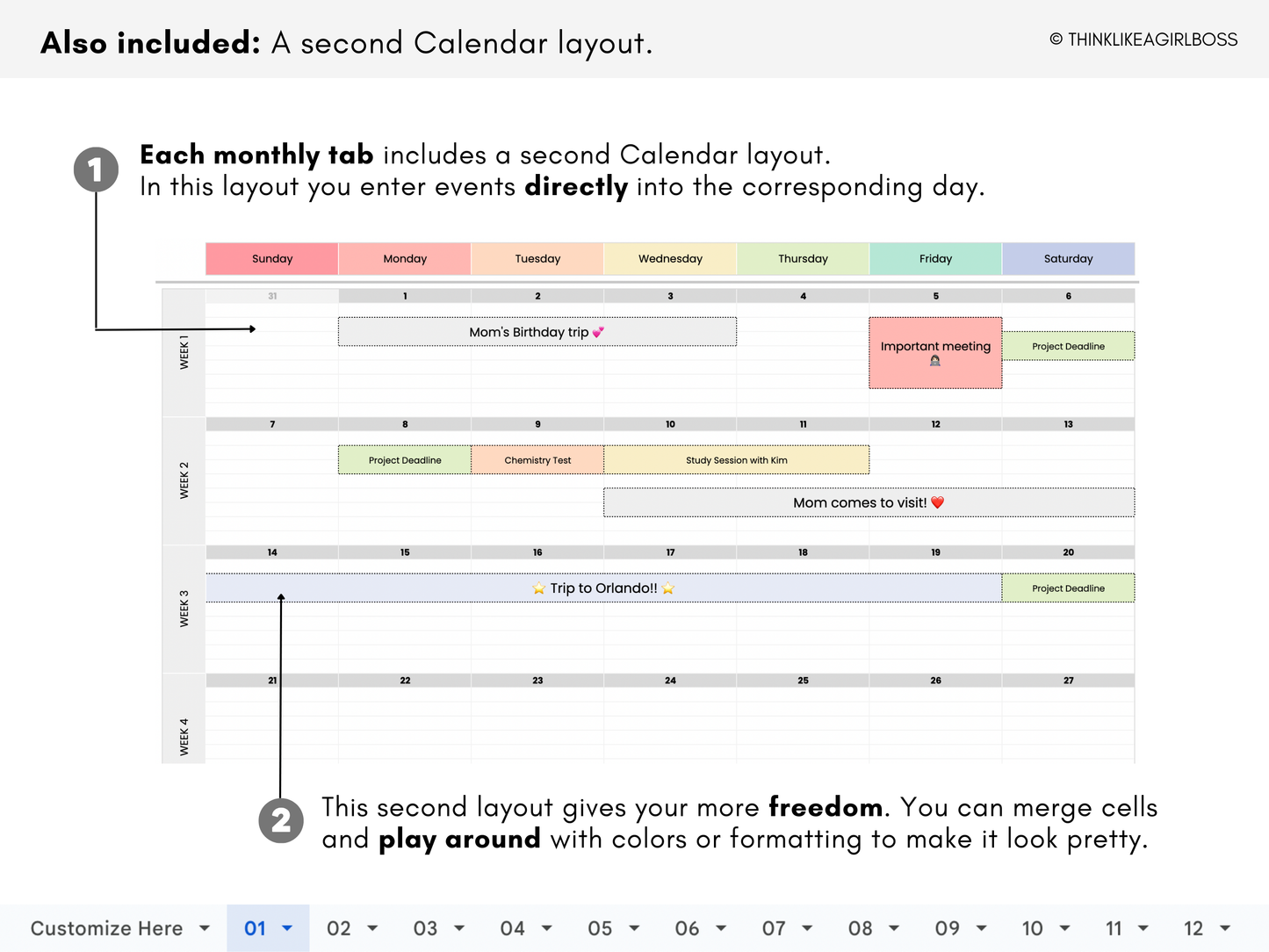 Simple 12 Month Calendar - V1 Rainbow