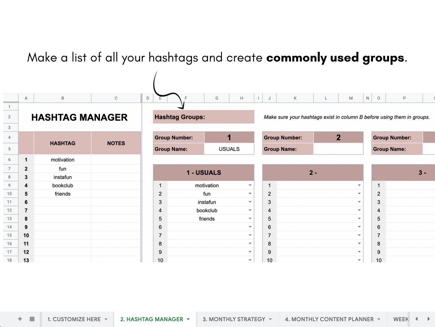 Monthly Social Media Content Planner - Pink