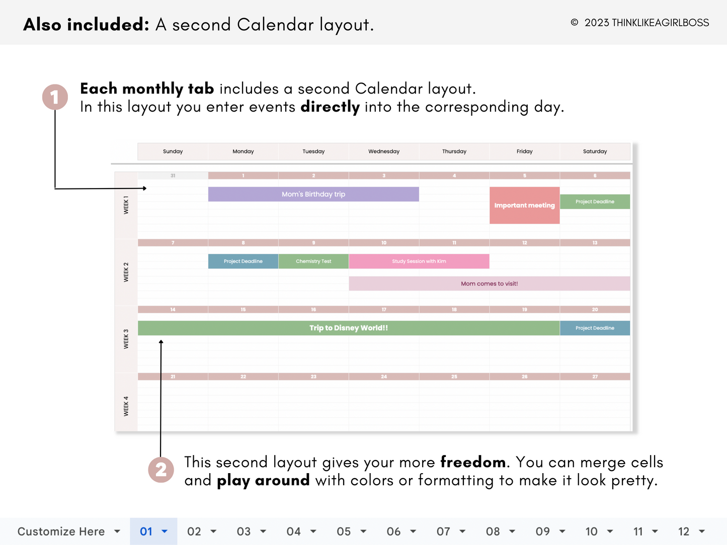 Simple 12 Month Calendar - V1 Pink