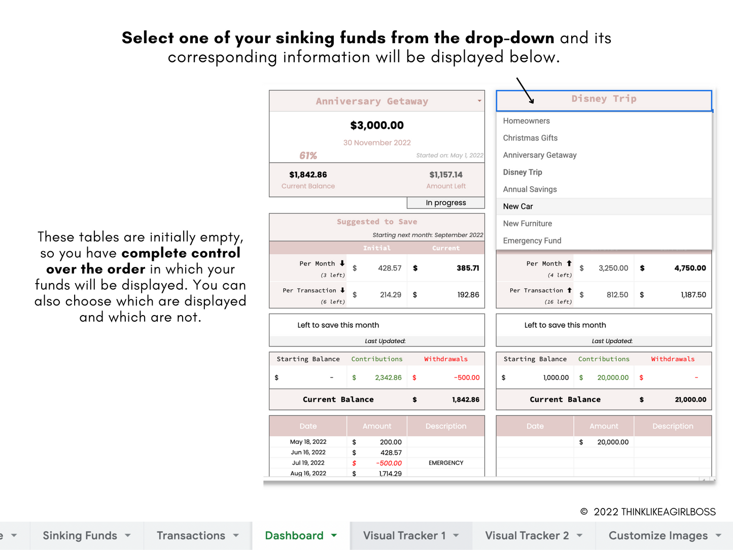Sinking Funds Spreadsheet - V1 Pink