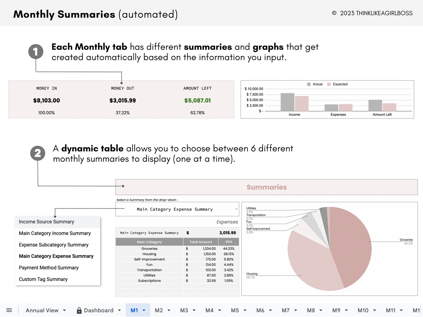 12 Month Income and Expense Tracker - Pink - V1