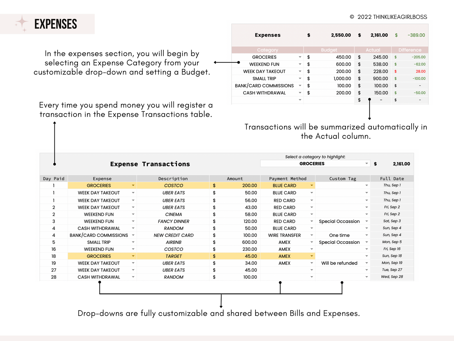 Monthly Budget Spreadsheet - V2 Pink