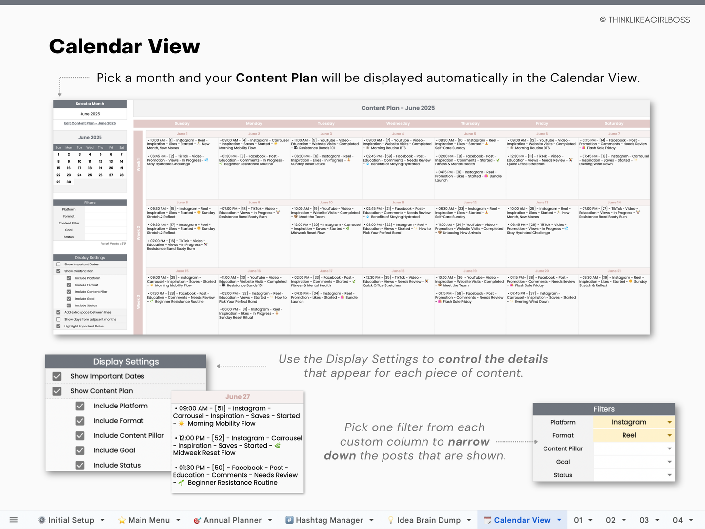 12 Month Social Media Content Planner - V1 Pink