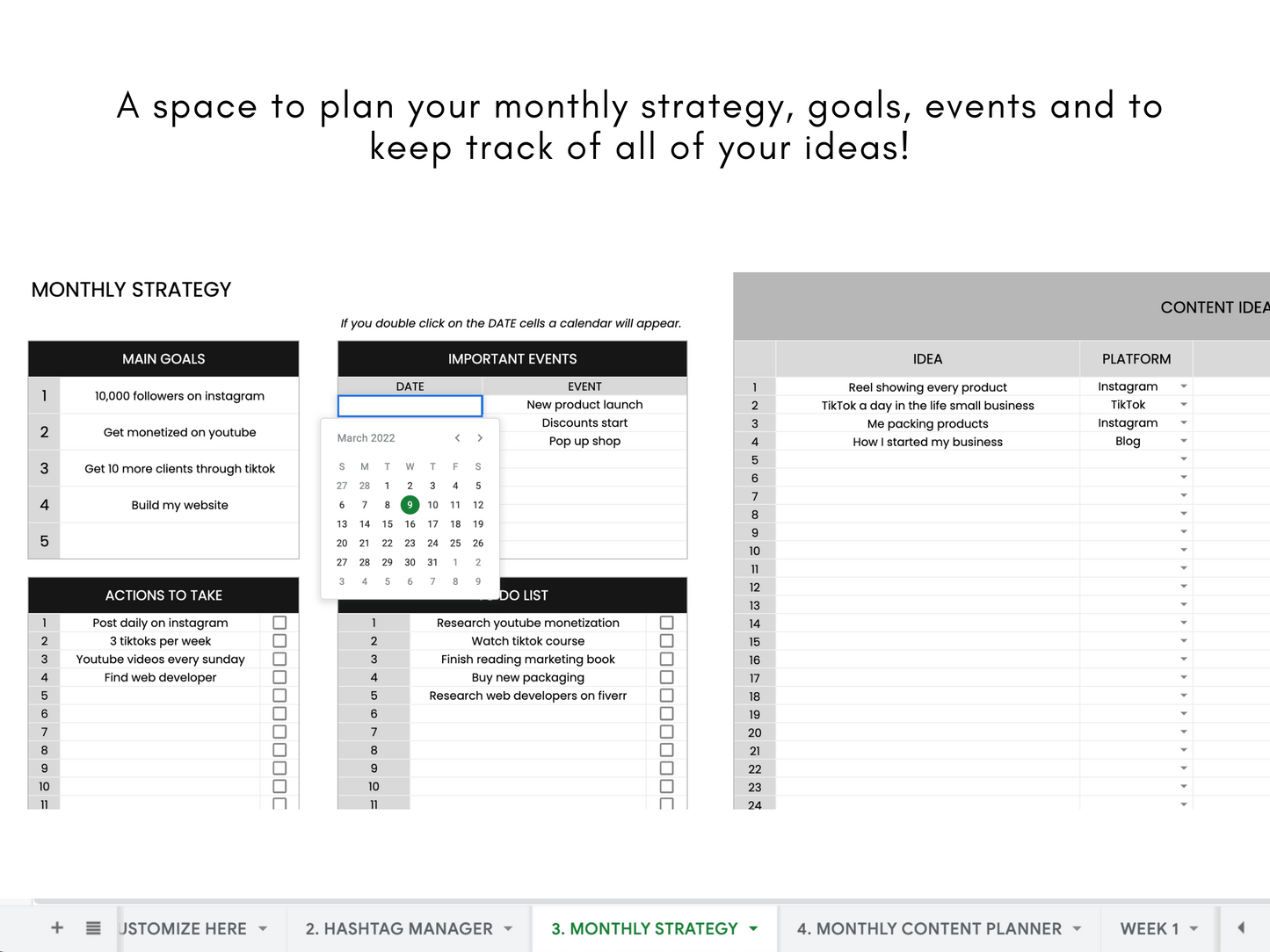 Monthly Social Media Content Planner - Black
