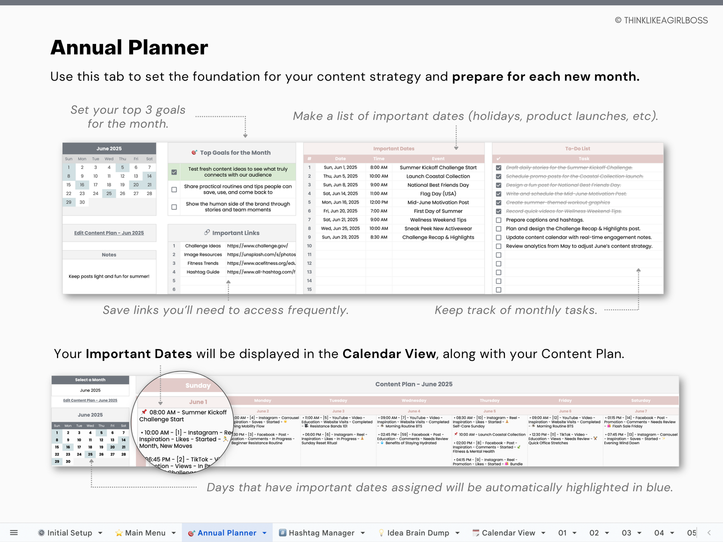 12 Month Social Media Content Planner - V1 Pink