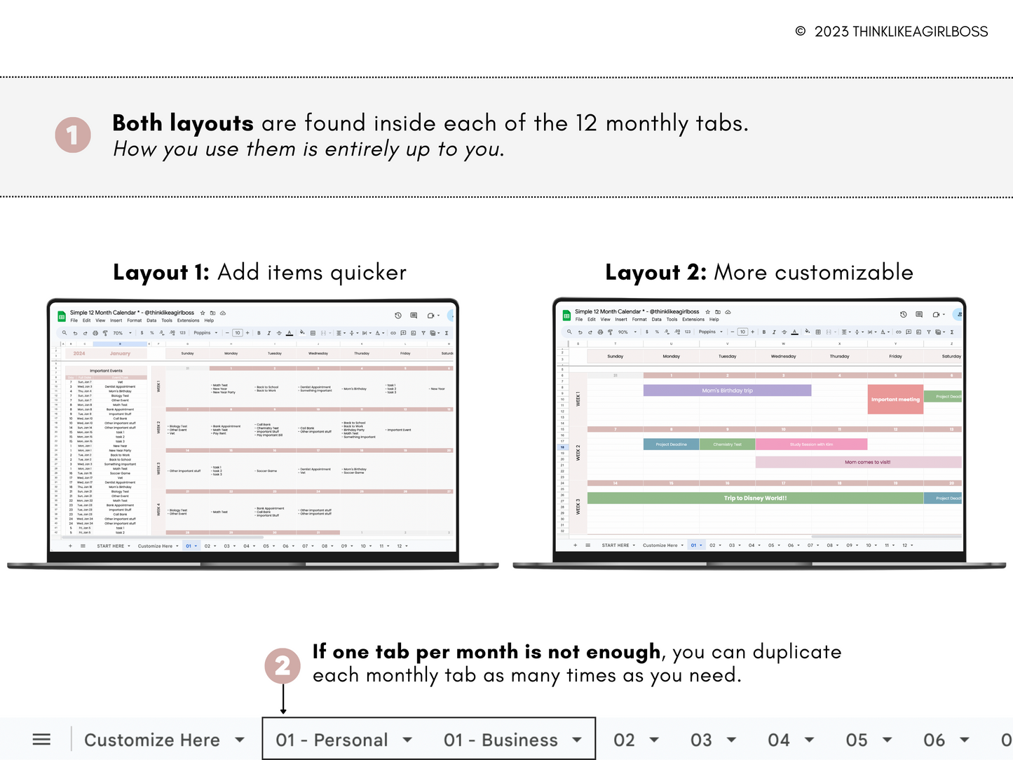 Simple 12 Month Calendar - V1 Pink
