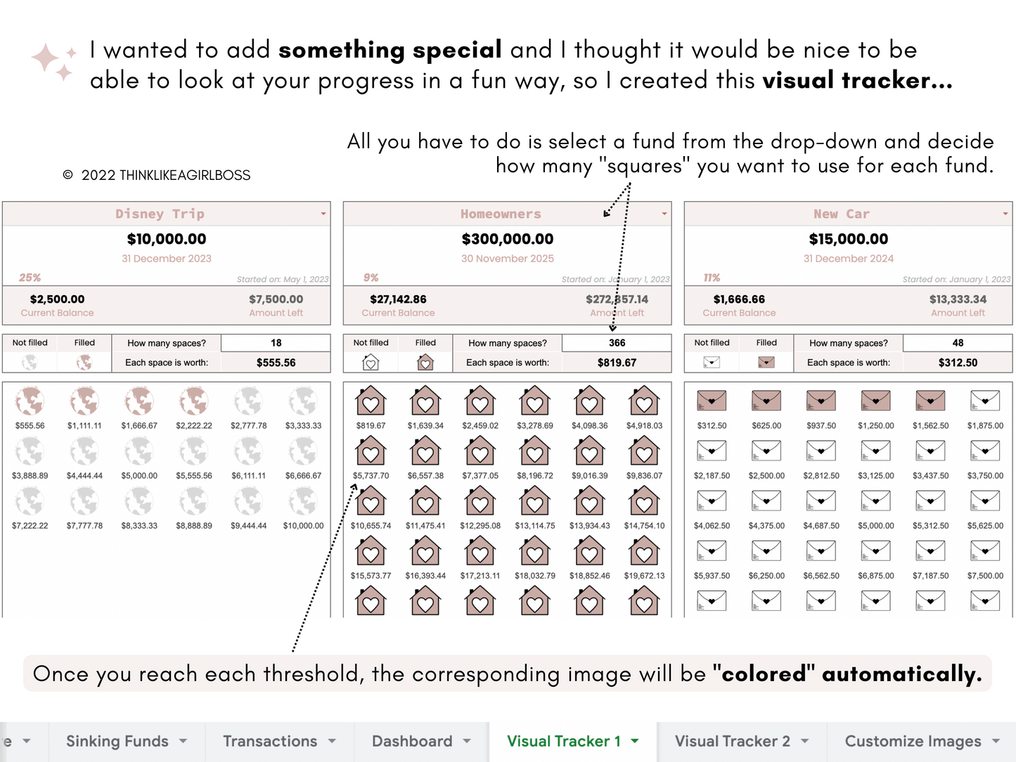 Sinking Funds Spreadsheet - V1 Pink