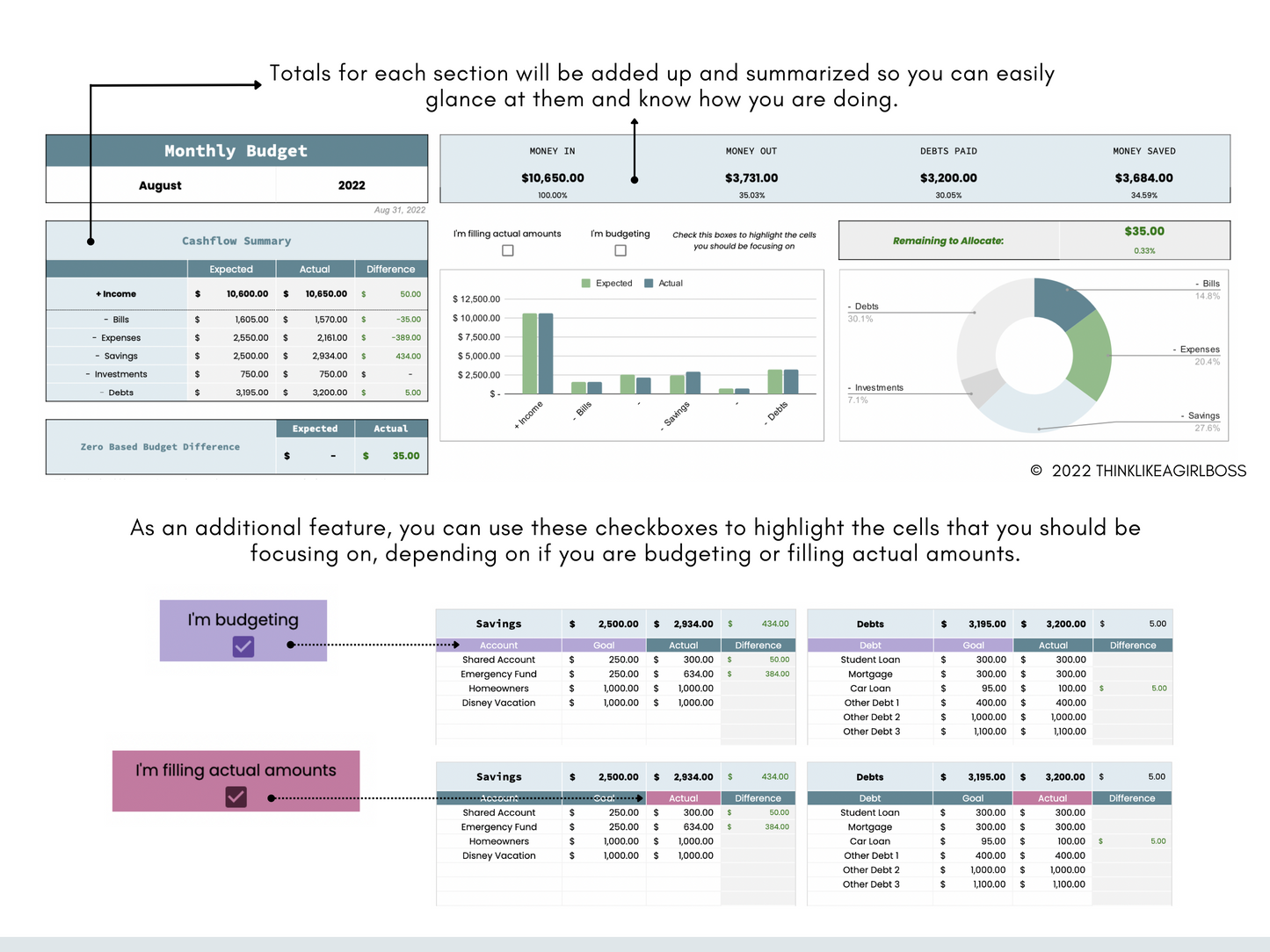 Monthly Budget Spreadsheet - V2 - Blue