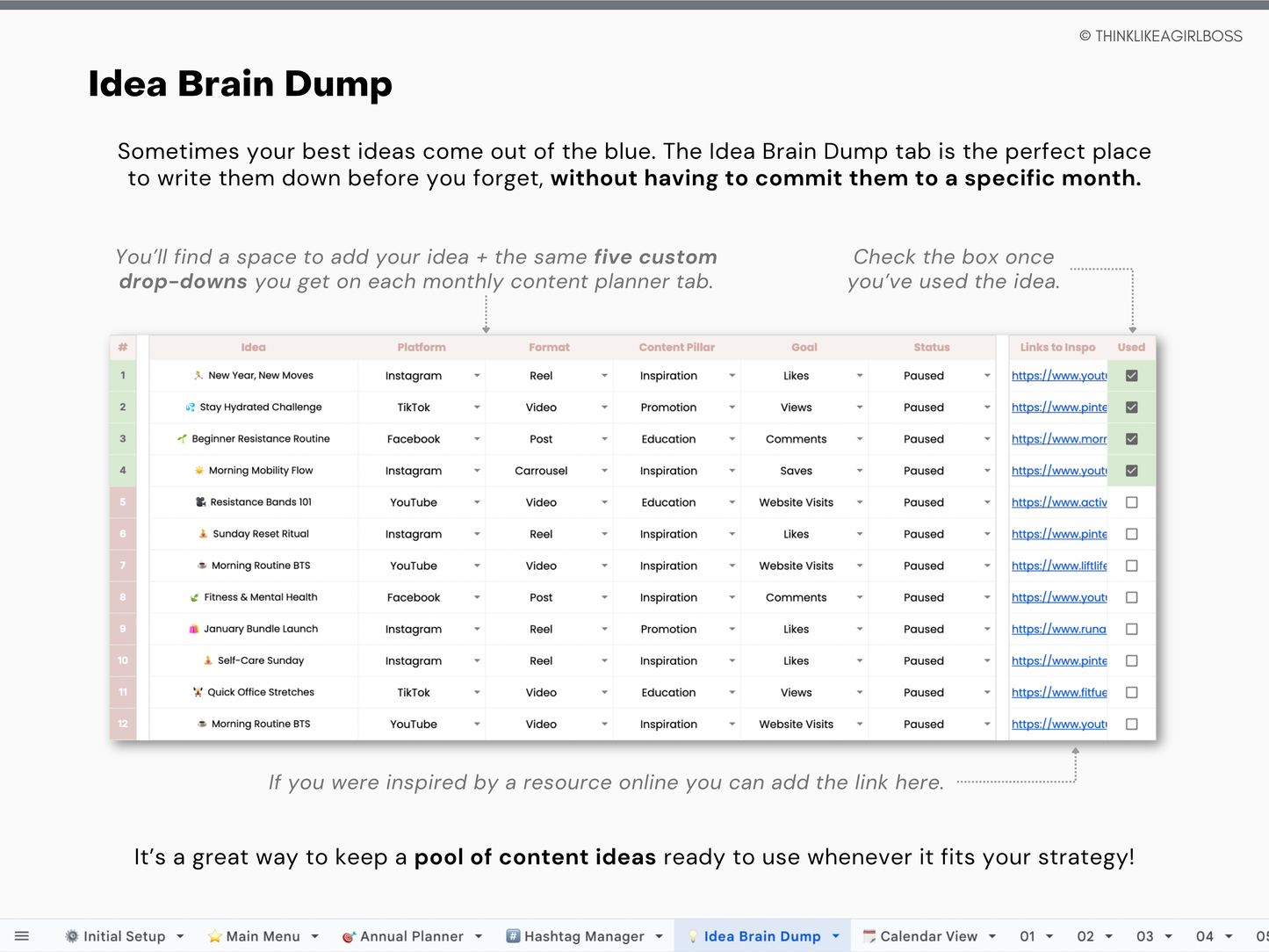 12 Month Social Media Content Planner - V1 Pink