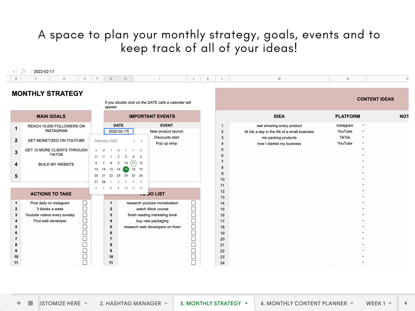 Monthly Social Media Content Planner - Pink