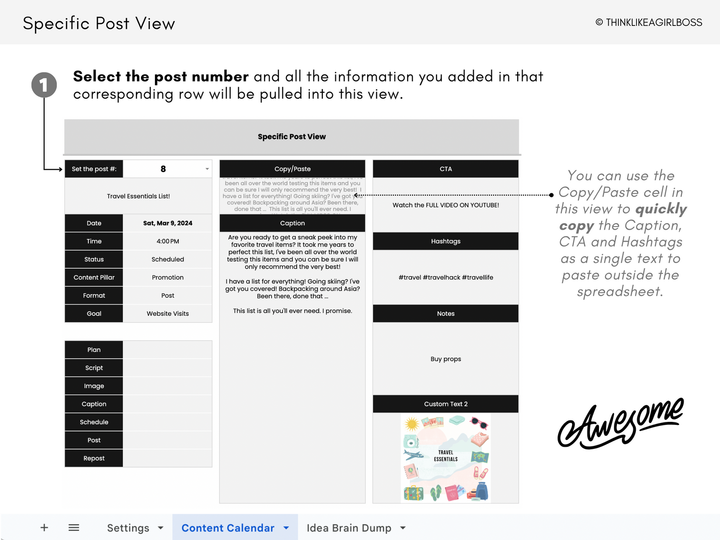 Simple Social Media Content Calendar - V1 Black & White