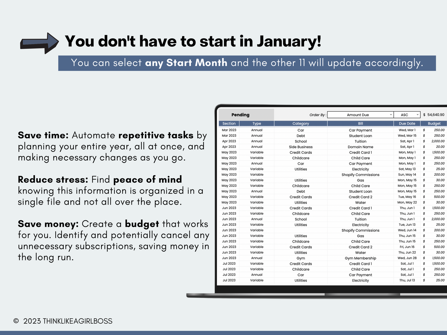 12 Month Bill Tracker & Calendar - V2