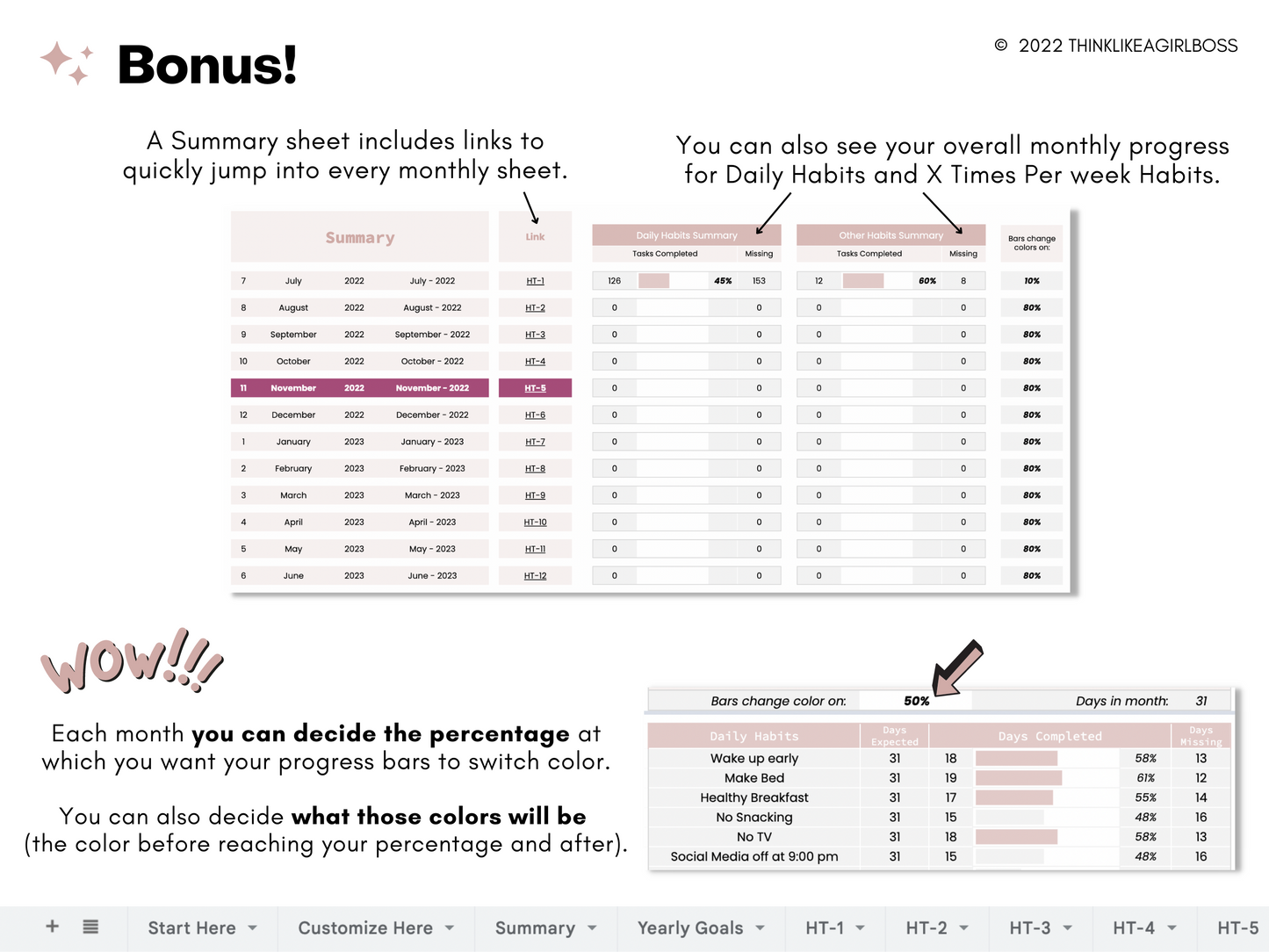 Habit Tracker - 12 Months - V2 Pink