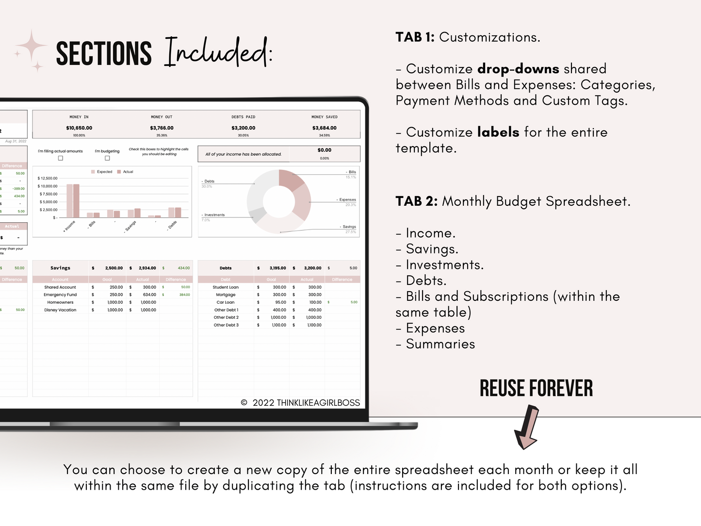 Monthly Budget Spreadsheet - V2 Pink