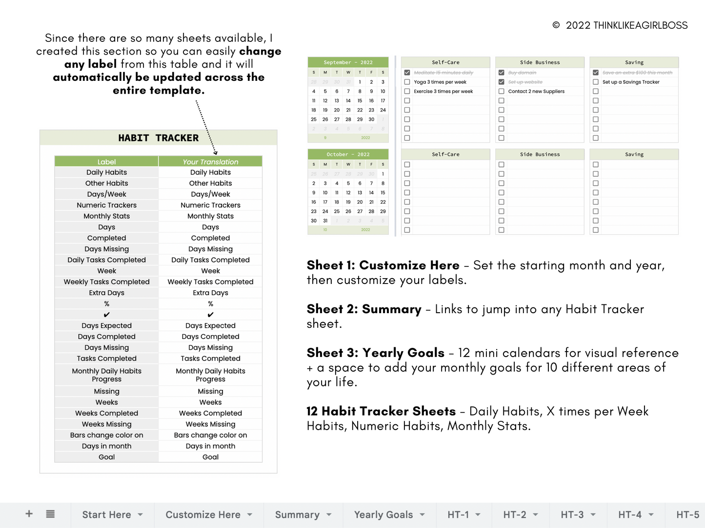 Habit Tracker - 12 Months - V2 Green