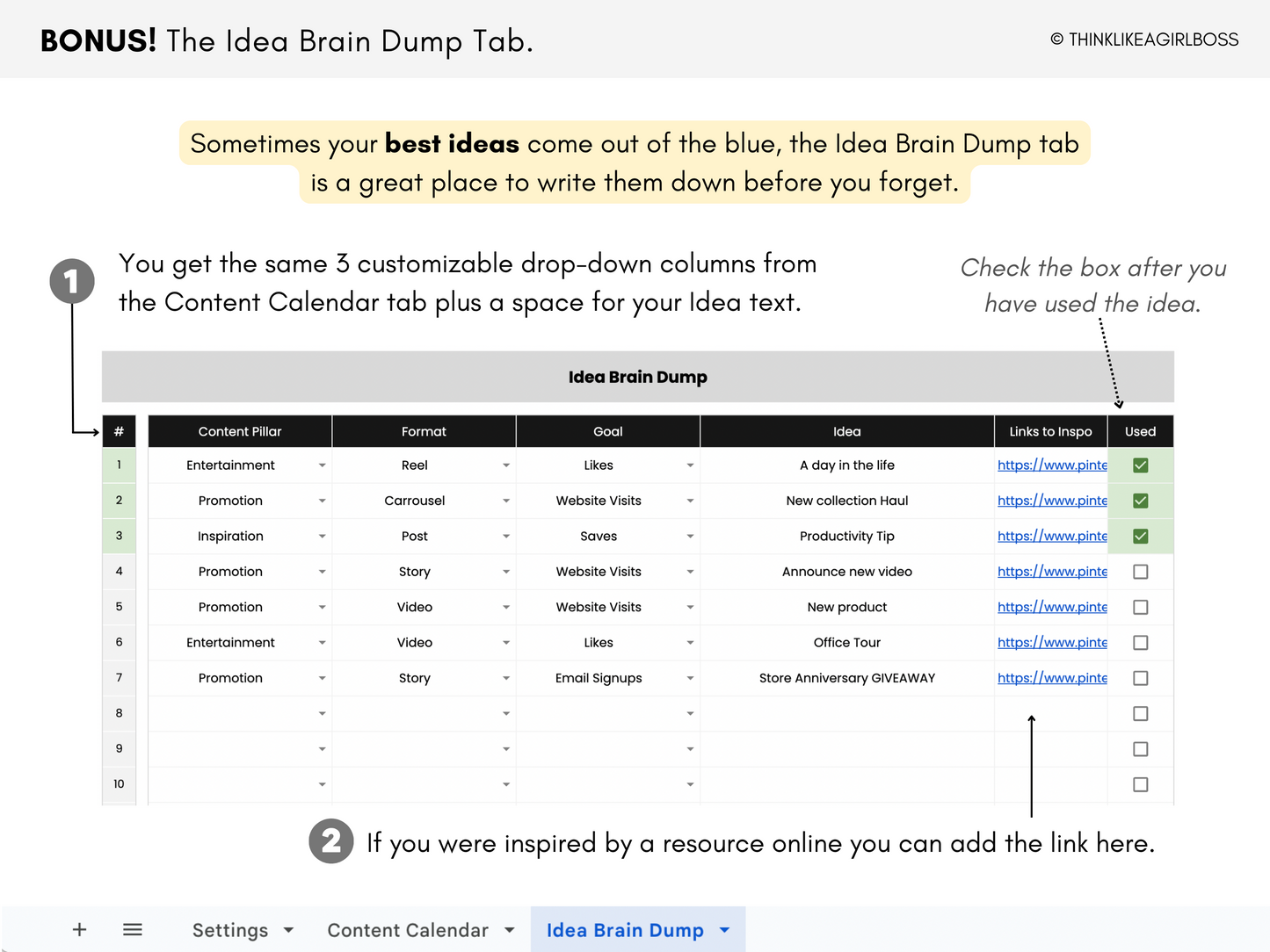 Simple Social Media Content Calendar - V1 Black & White
