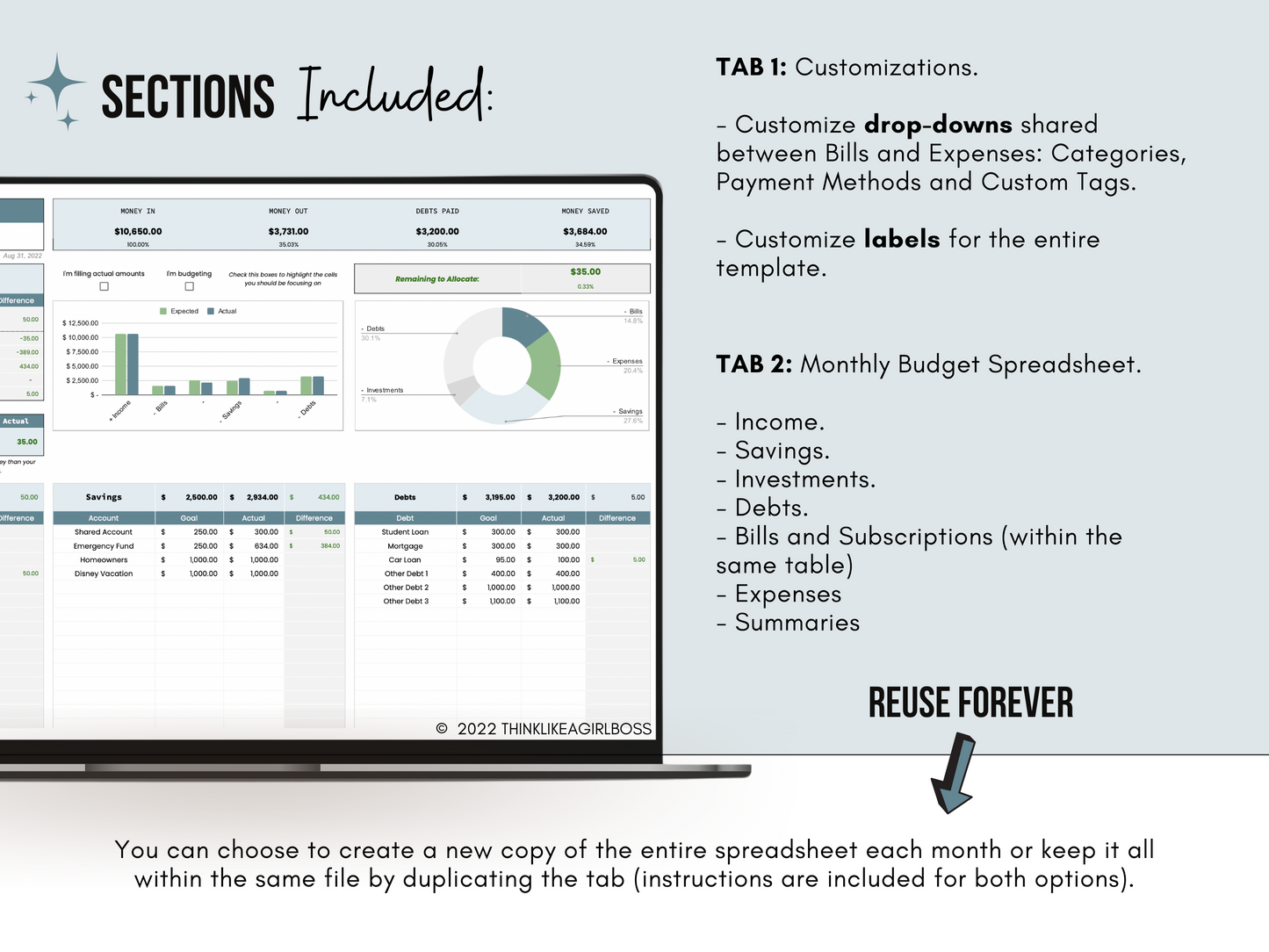 Monthly Budget Spreadsheet - V2 - Blue