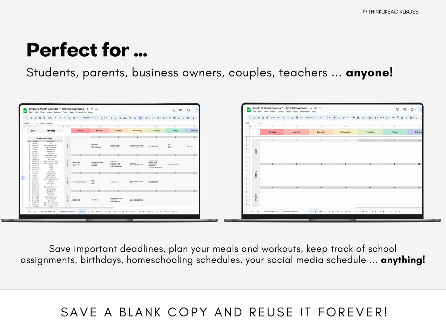 Simple 12 Month Calendar - V1 Rainbow