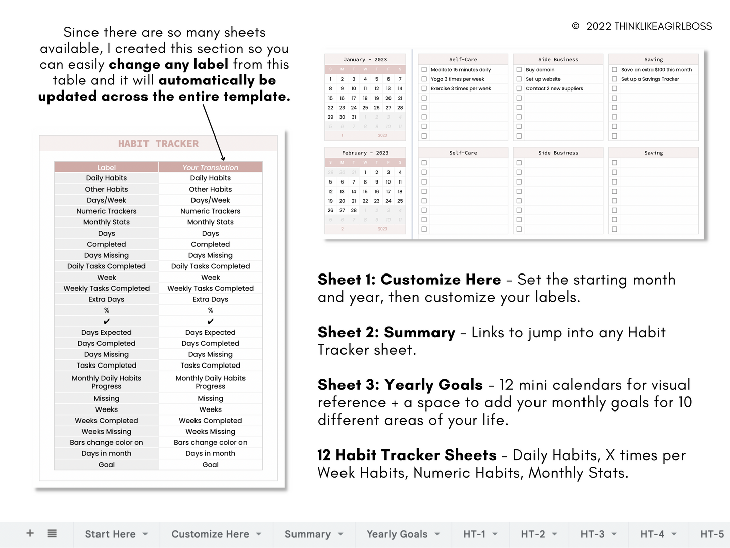 Habit Tracker - 12 Months - V2 Pink