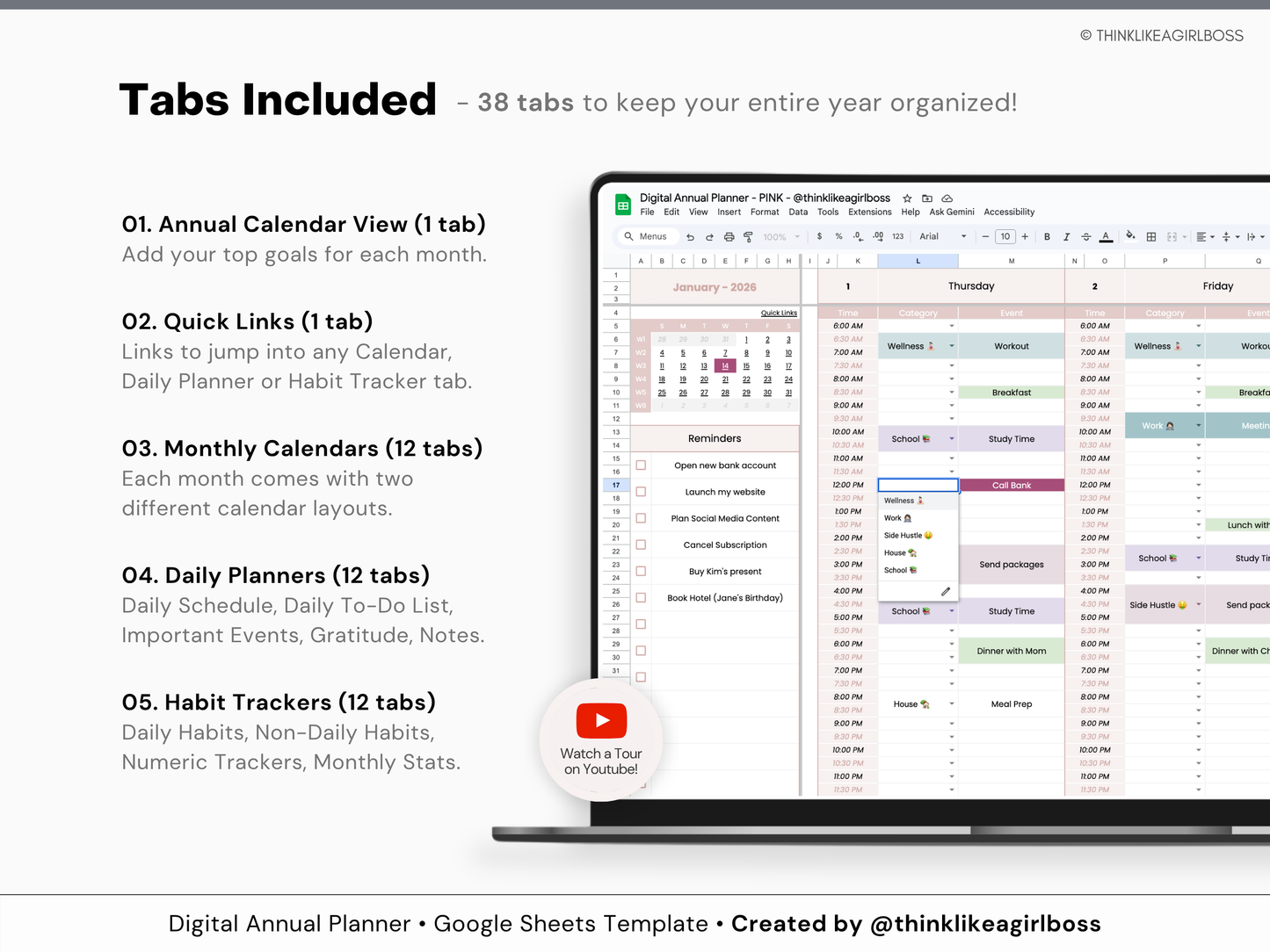 Digital Annual Planner - V1 Pink