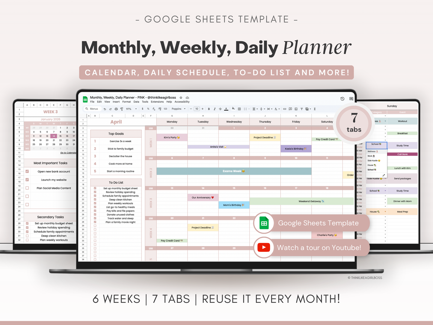Monthly Planner - V1 Pink