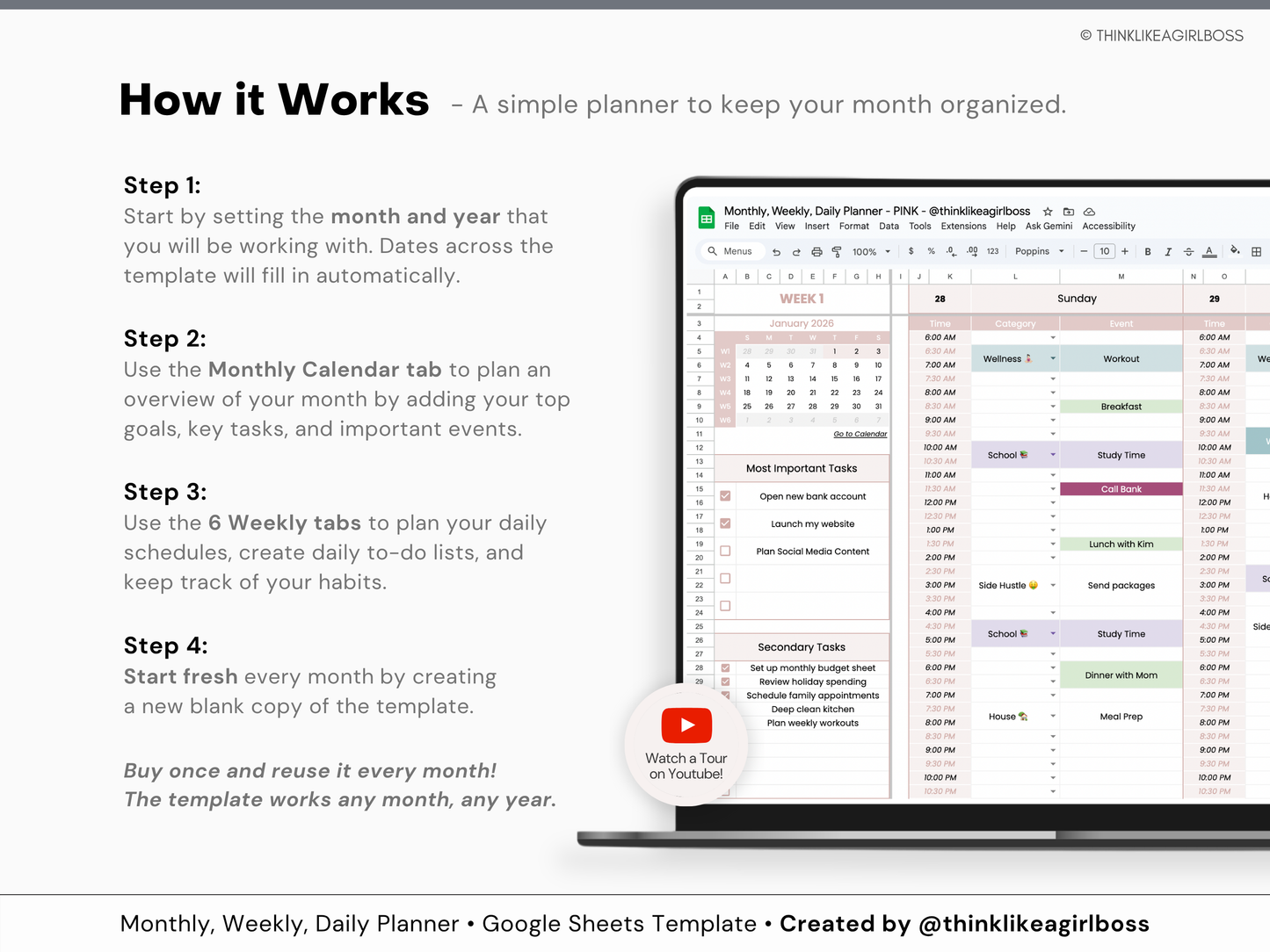 Monthly Planner - V1 Pink